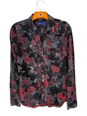 Georg Roth Women's Black Red Textured Button Down Shirt Maximalist Floral S